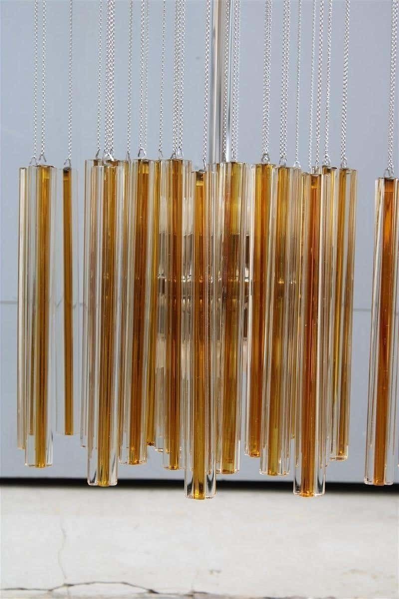 Round Cascade Italian Chandelier Venini Design 1960 Midcentury Steel Silver photo for sale