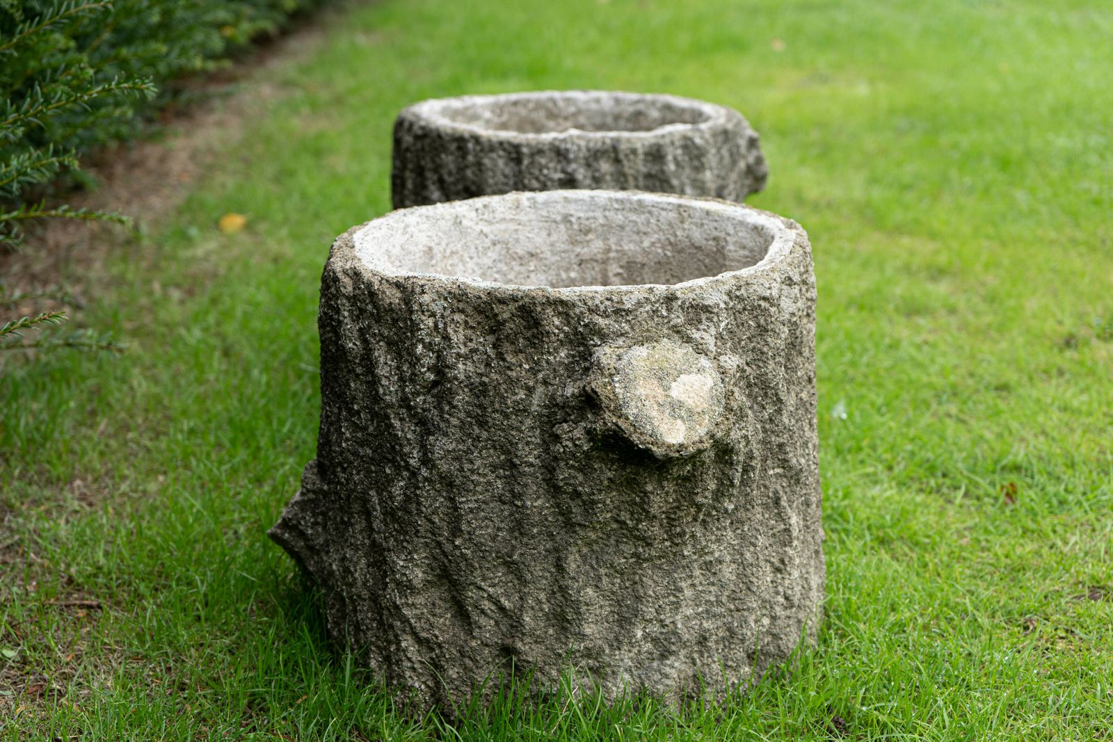 Pair Circular Faux Bois Planters photo furniture