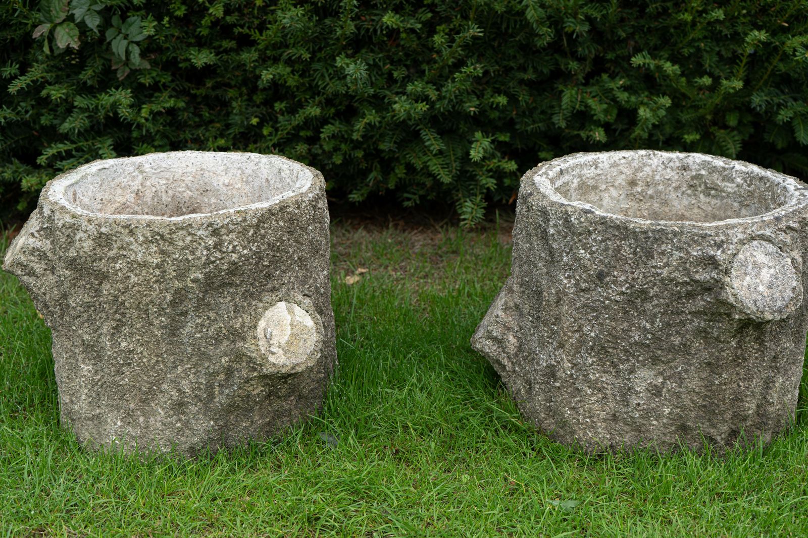 photo for sale Pair Circular Faux Bois Planters