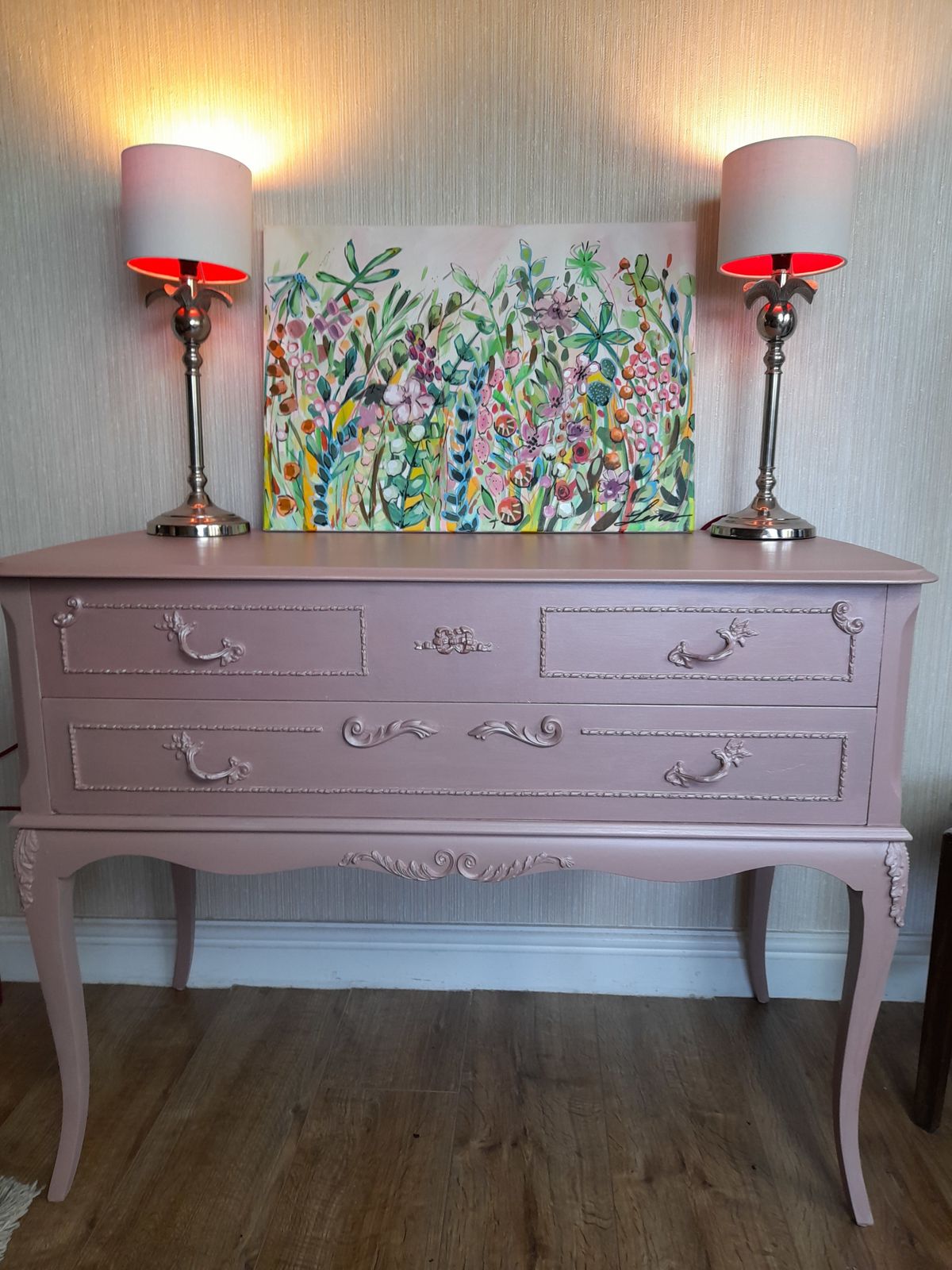 Beautiful Pink Metallic Olympus, Lamp, Side, Dressing, Tv Table