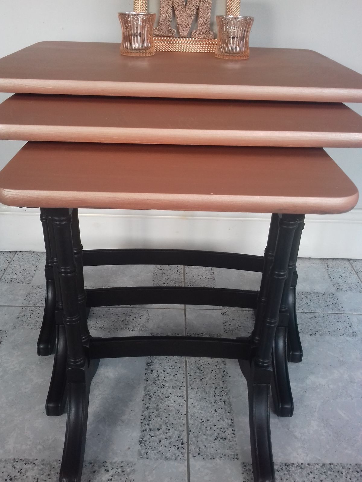 Stunning Nathan Nest Of Tables In Coal Black And Rose Gold Metallic photo furniture