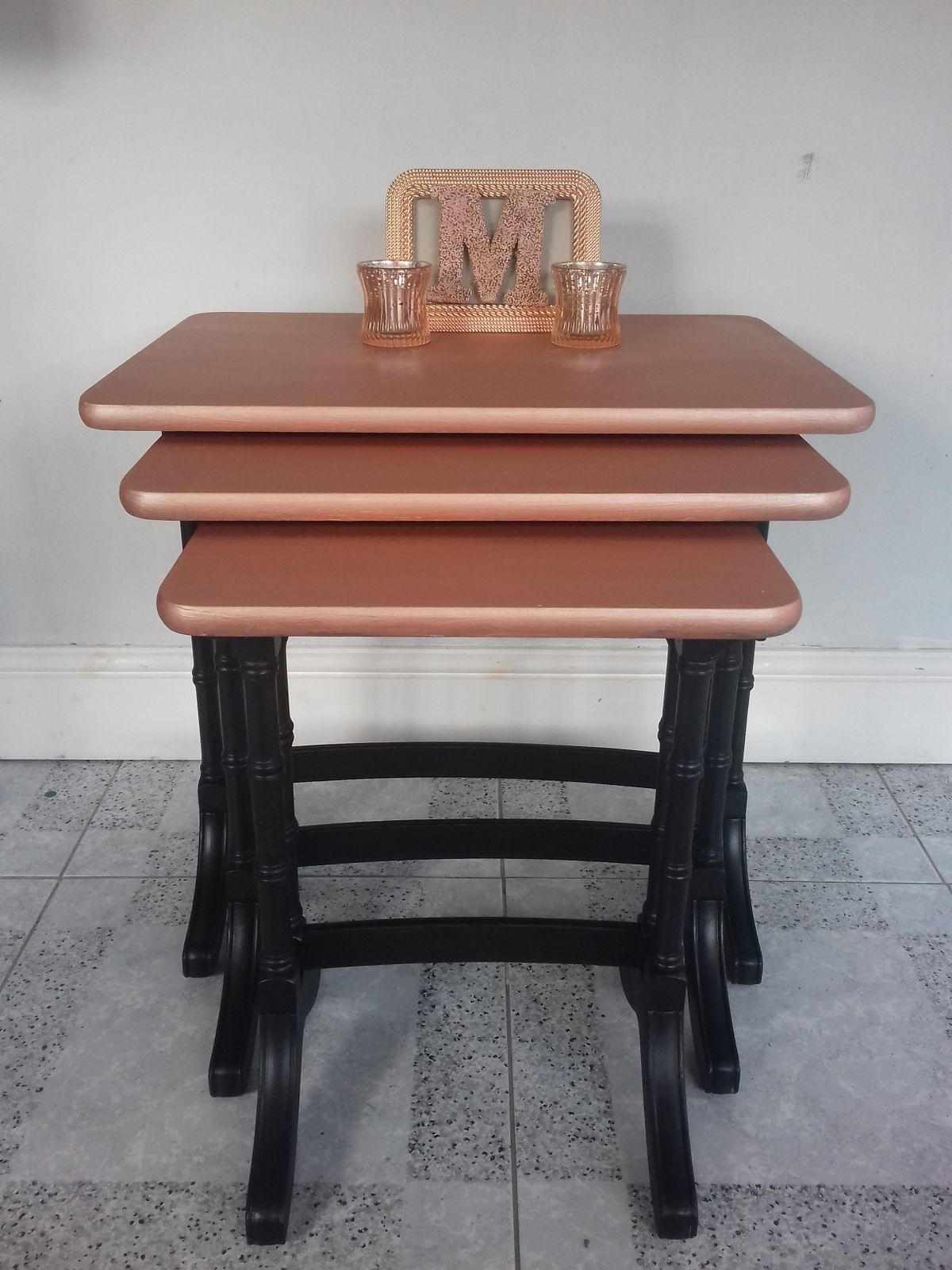 Stunning Nathan Nest Of Tables In Coal Black And Rose Gold Metallic photo 195.0