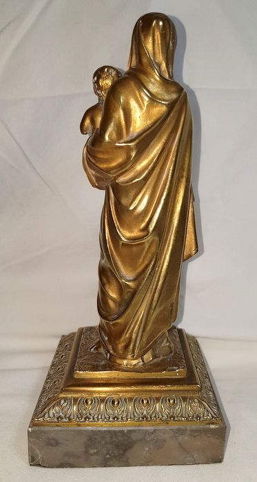 Antique French Madonna And Child Statue In Gild Bronze photo furniture