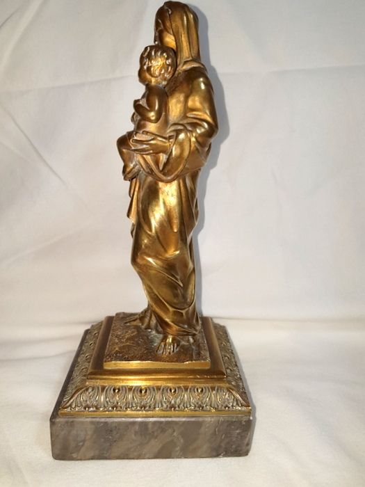 Antique French Madonna And Child Statue In Gild Bronze photo Art