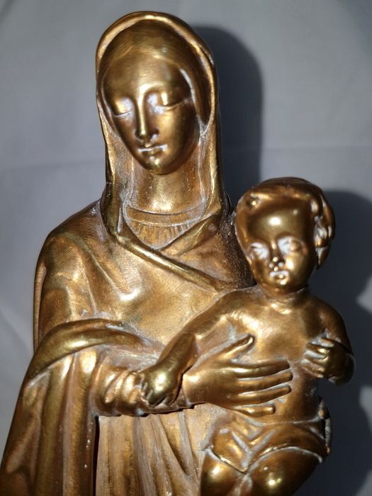 Antique French Madonna And Child Statue In Gild Bronze photo vinterior