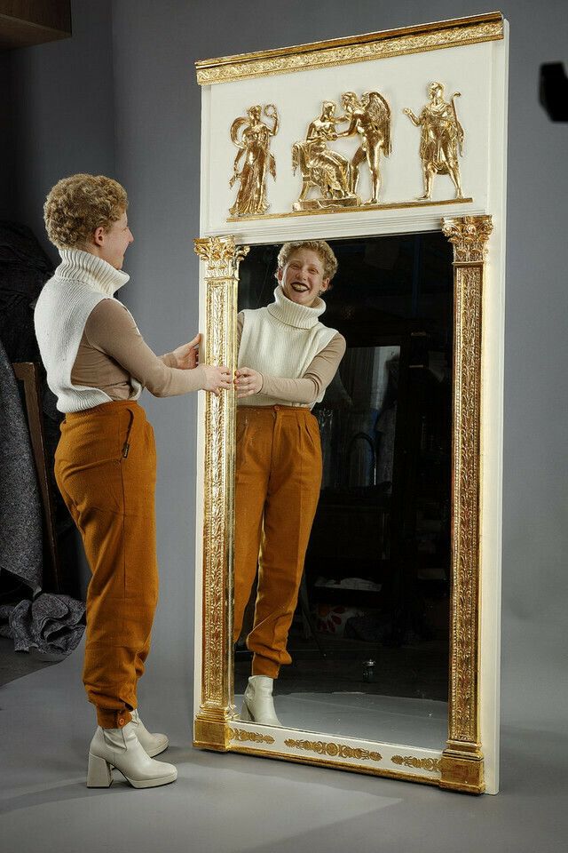 Wood And Gilded Stucco Overmantel Mirror, Empire Period, 19th Century photo furniture