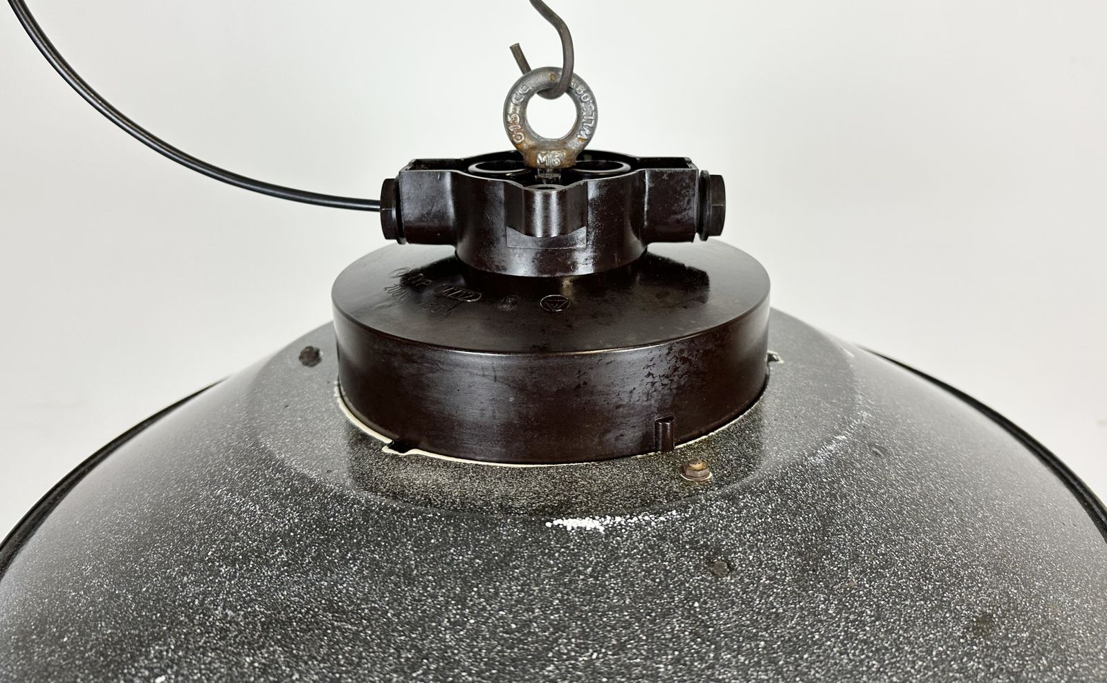 Industrial Grey Enamel Factory Hanging Cage Lamp, 1960s, 20x photo furniture
