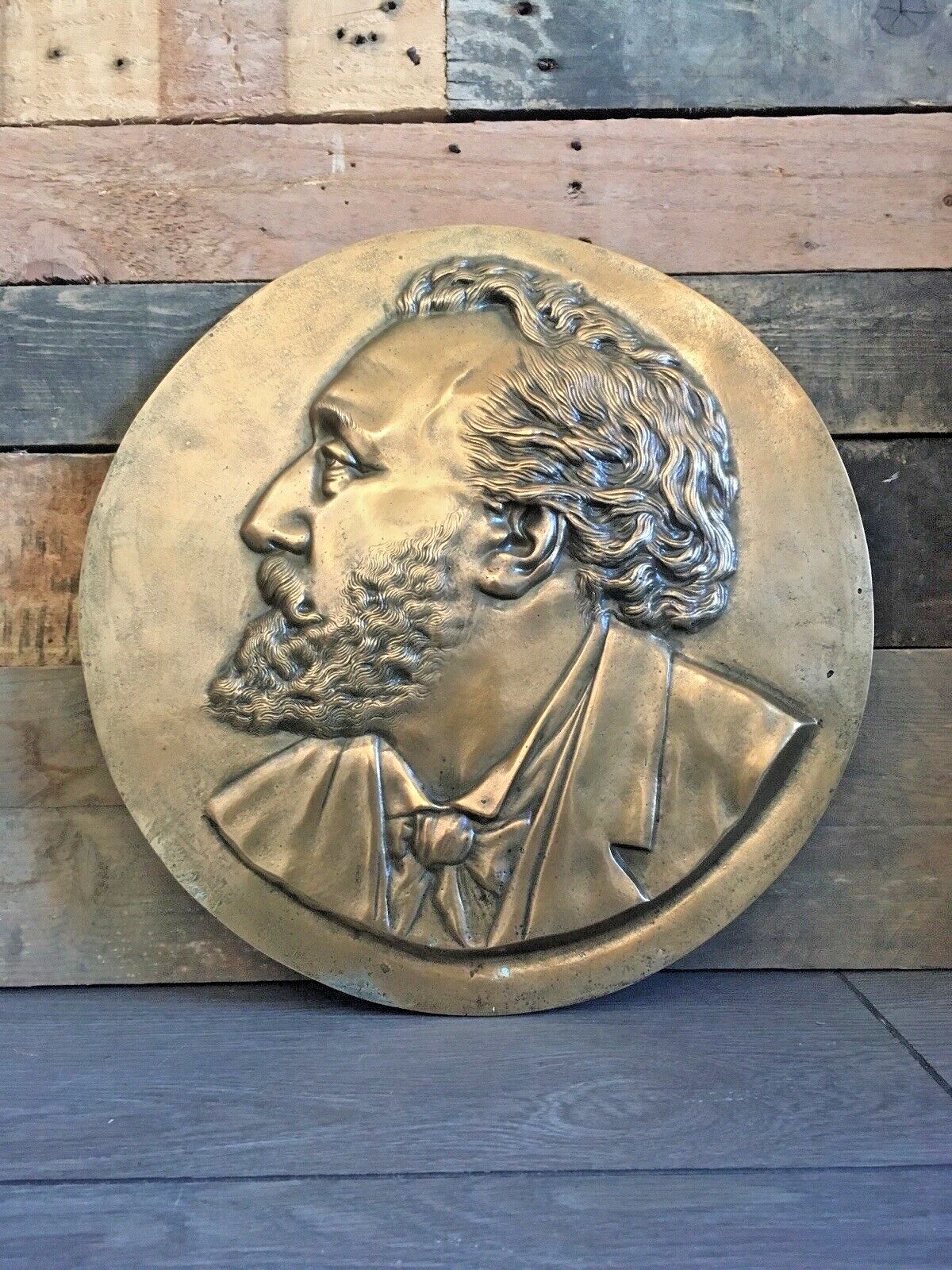 Decorative Antique French Bronze Wall Plaque Of Leon Gambetta XIX Male Head Face photo furniture