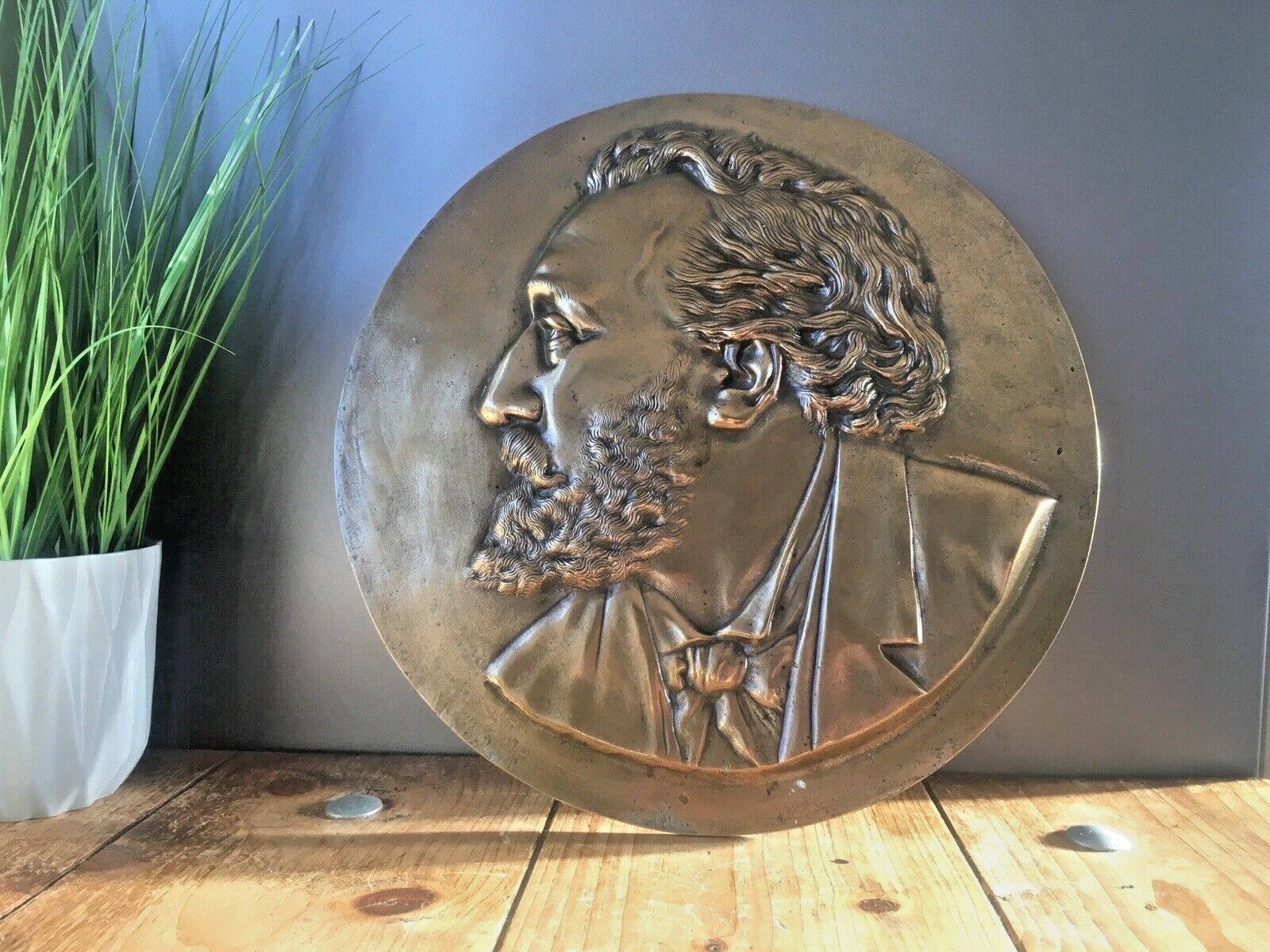 Decorative Antique French Bronze Wall Plaque Of Leon Gambetta XIX Male Head Face photo vintage