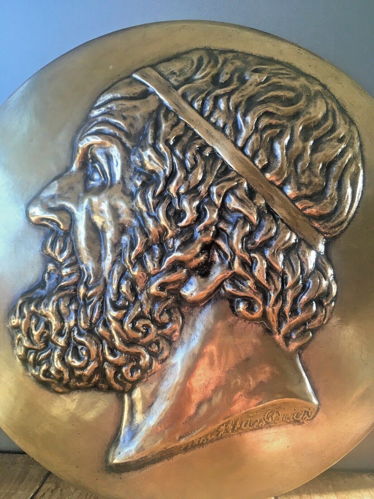Decorative Antique Bronze Wall Plaque Of Greek Poet Homer Bearded Male Head Face photo 350.0