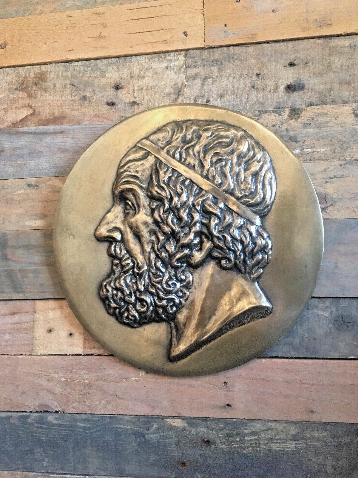 photo vinterior Decorative Antique Bronze Wall Plaque Of Greek Poet Homer Bearded Male Head Face
