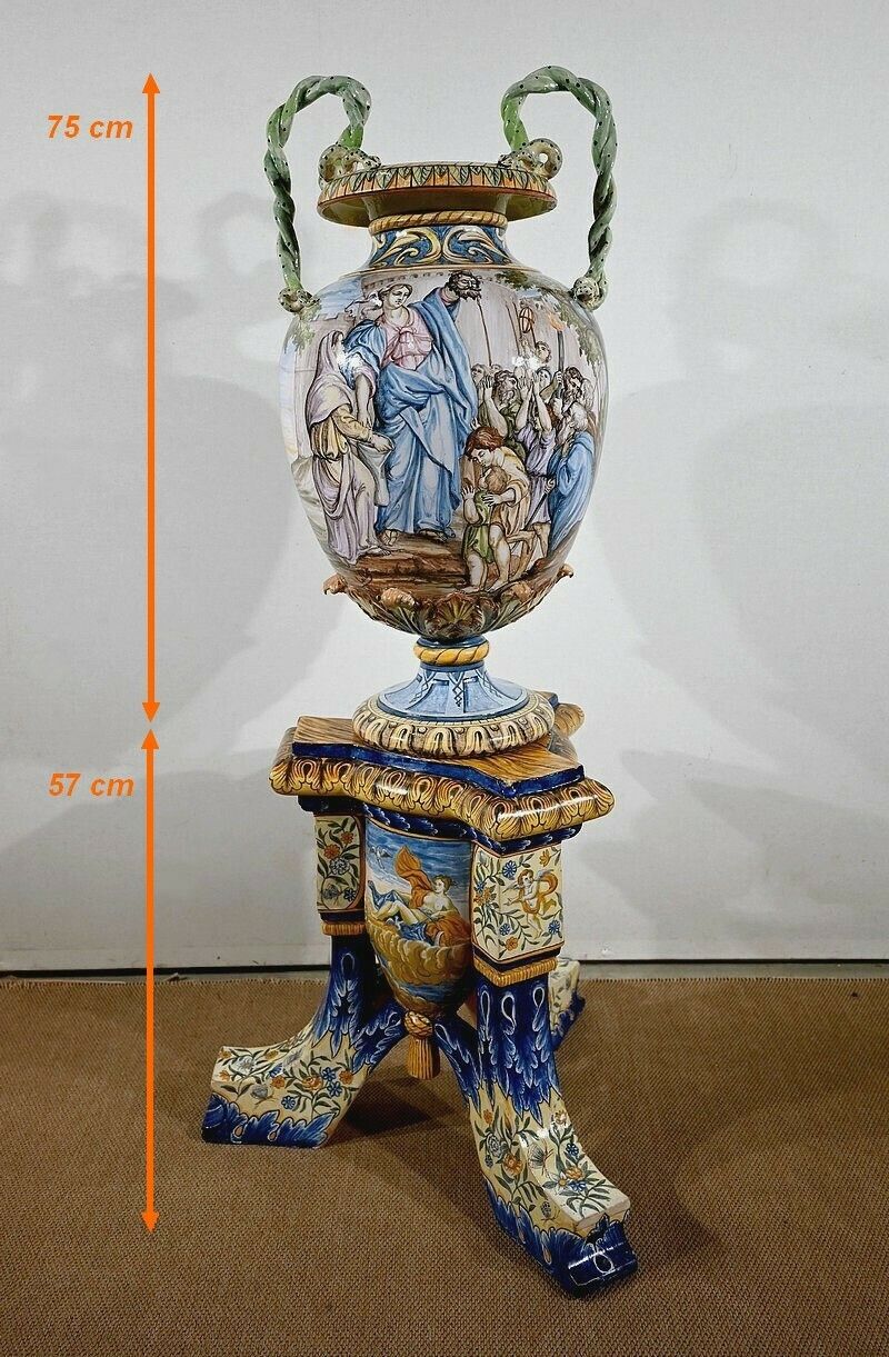 Majolica Vase On Bolster Set, Italy   19th Century photo furniture