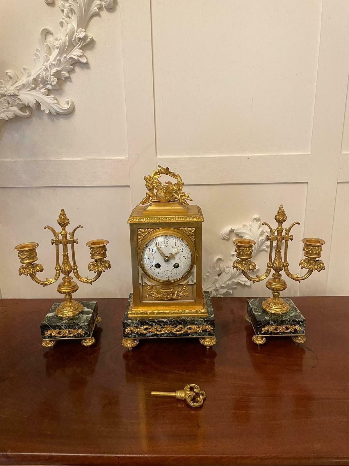 Outstanding Quality Antique Victorian French Ornate Ormolu Clock Garniture By A photo Home Decor