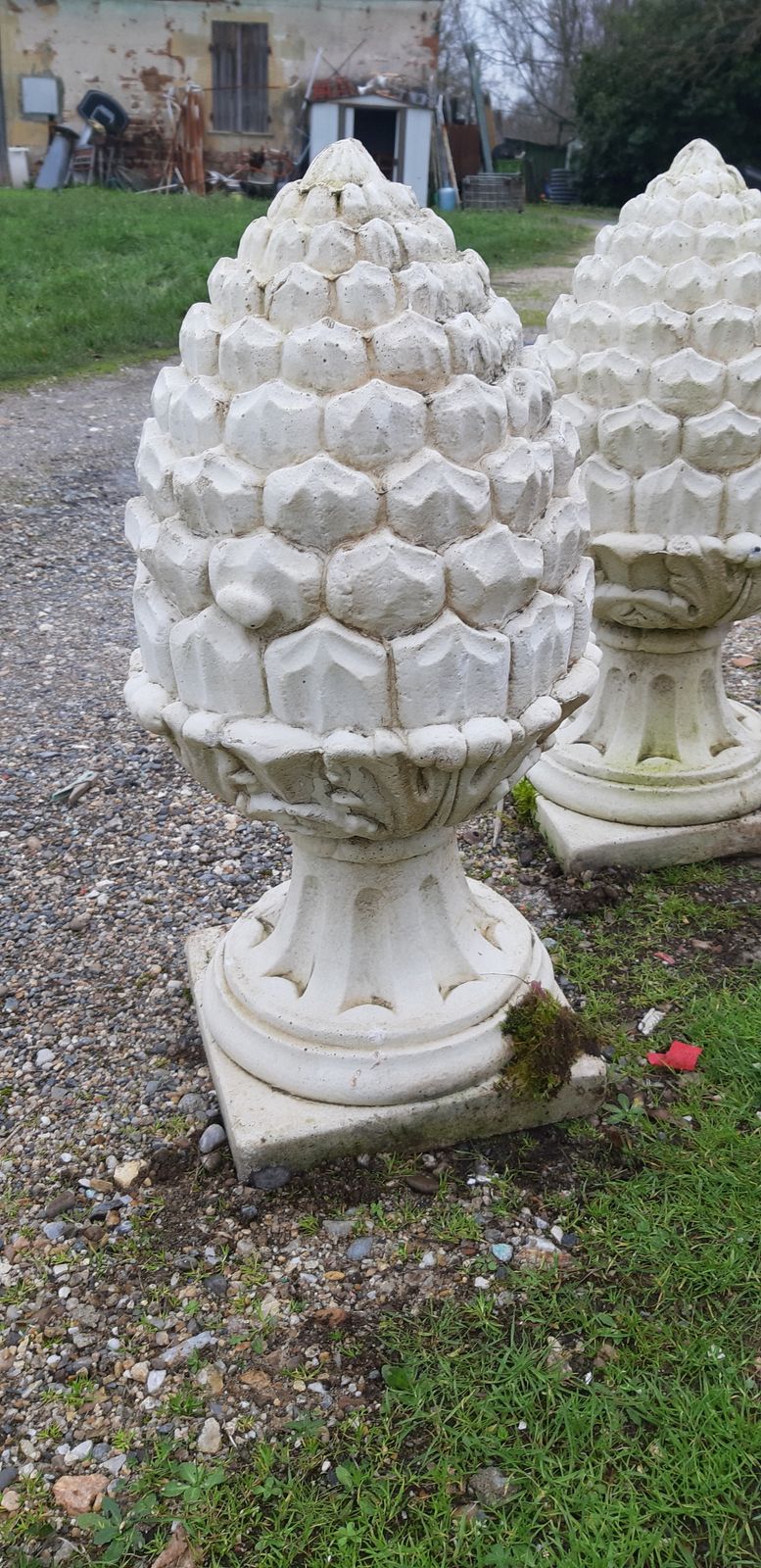 Pair Of Pine Cones In Reconstituted Stone photo for sale
