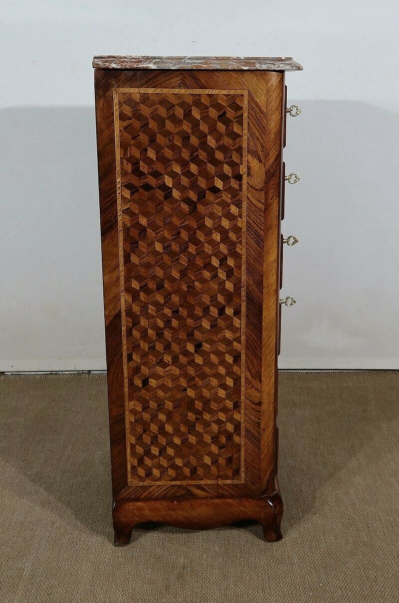 photo vinterior Small Chest Of Drawers In Precious Wood Marquetry, Napoleon III Period – Mid 19th Century