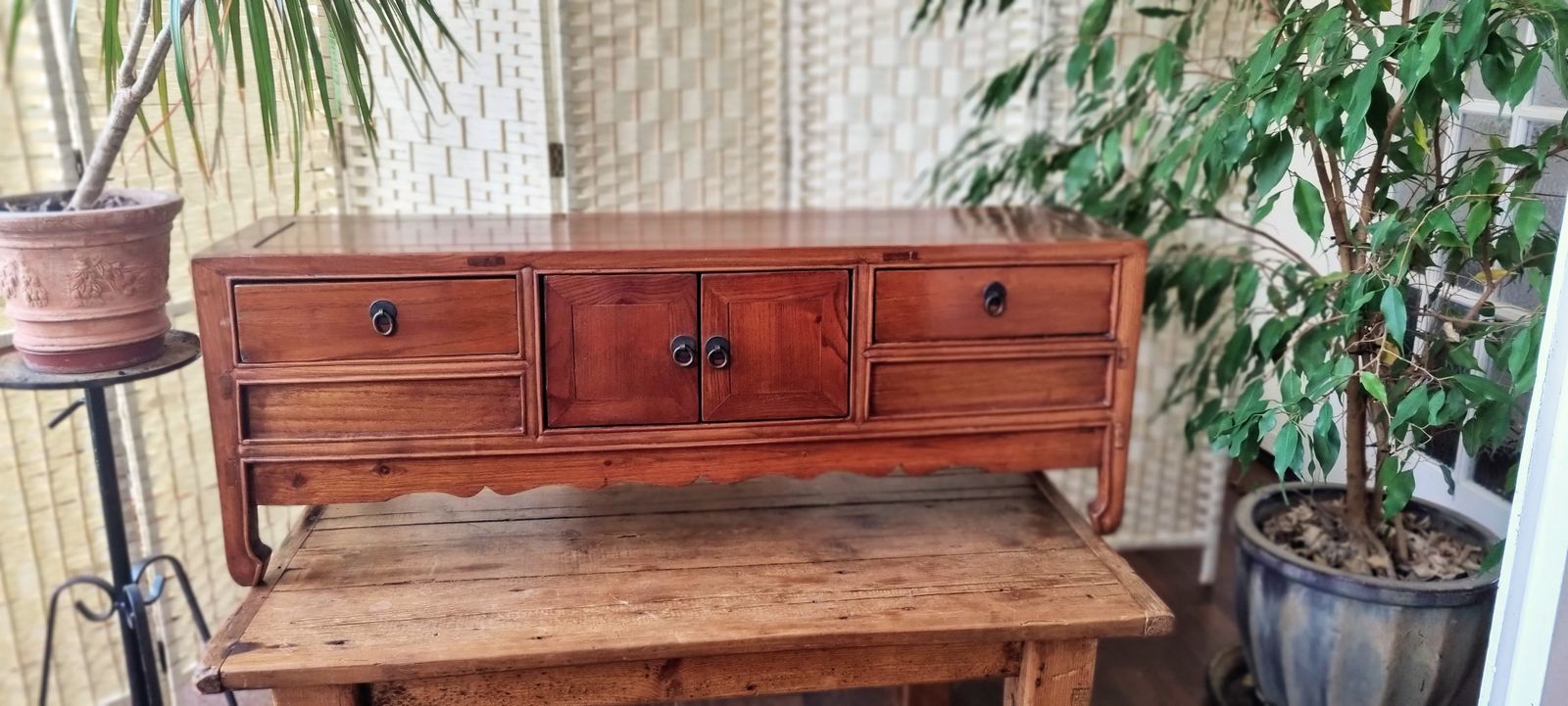 Mid Century Chinese Ming Dynasty Style Hardwood Low Cabinet