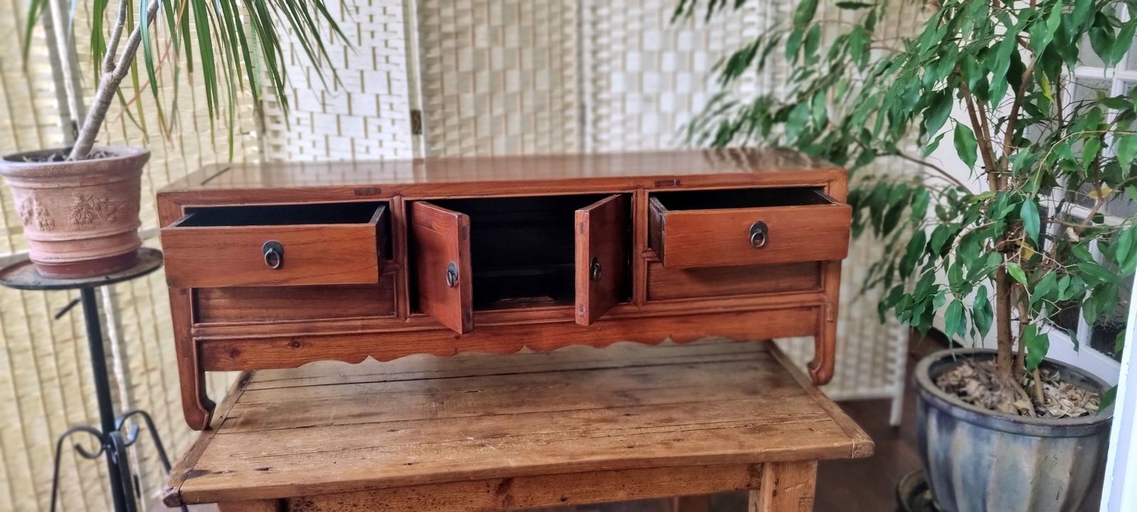 Mid Century Chinese Ming Dynasty Style Hardwood Low Cabinet photo Furniture