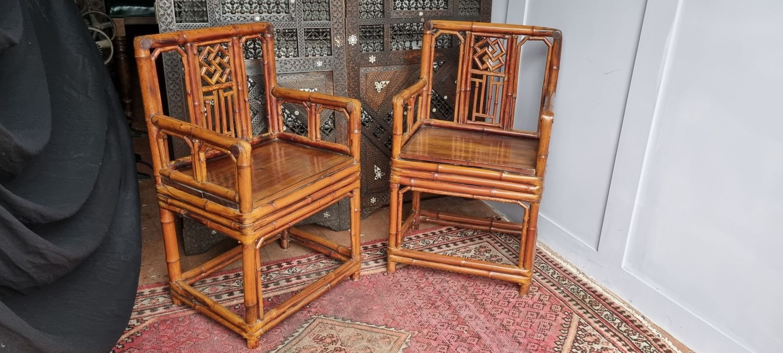 19th Century Chinese Bamboo Brighton Pavillion Chairs And Side Table photo 2600.0