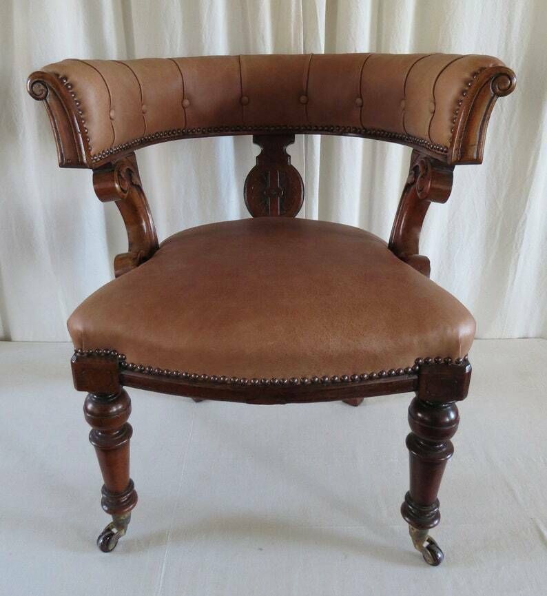 Antique Desk Chair. William IV Period C.1830 / Mahogany & Leather Library Chair.