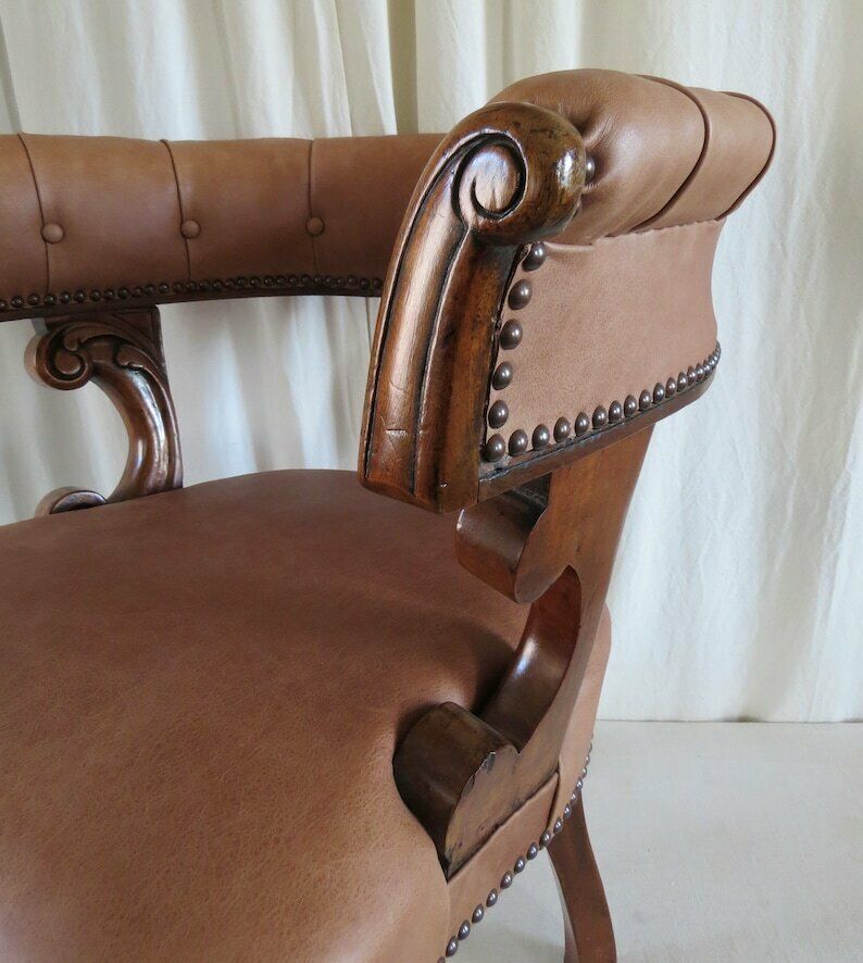 photo for sale Antique Desk Chair. William IV Period C.1830 / Mahogany & Leather Library Chair.