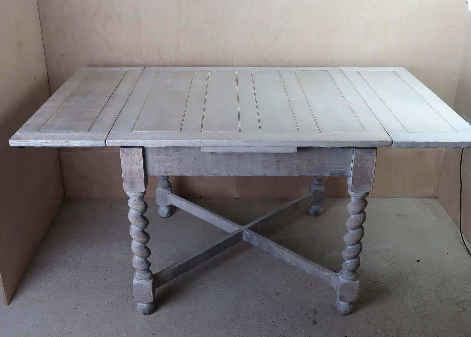 Small Antique Limed Oak Dining Table With Barley Twist Supports, English C.1920 photo furniture