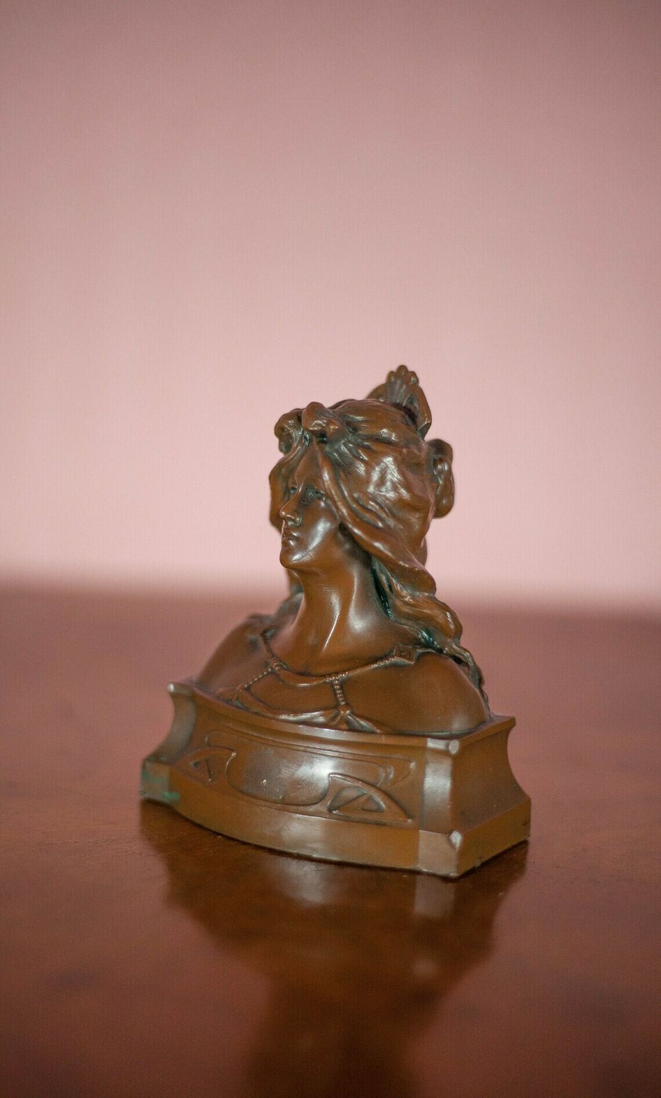 Bust Art Nouveau, Bust Signed Renard, Bust In Regulation Copper Patina, Art Nouveau Woman, Collection, Library, Interior Decoration photo 244.0