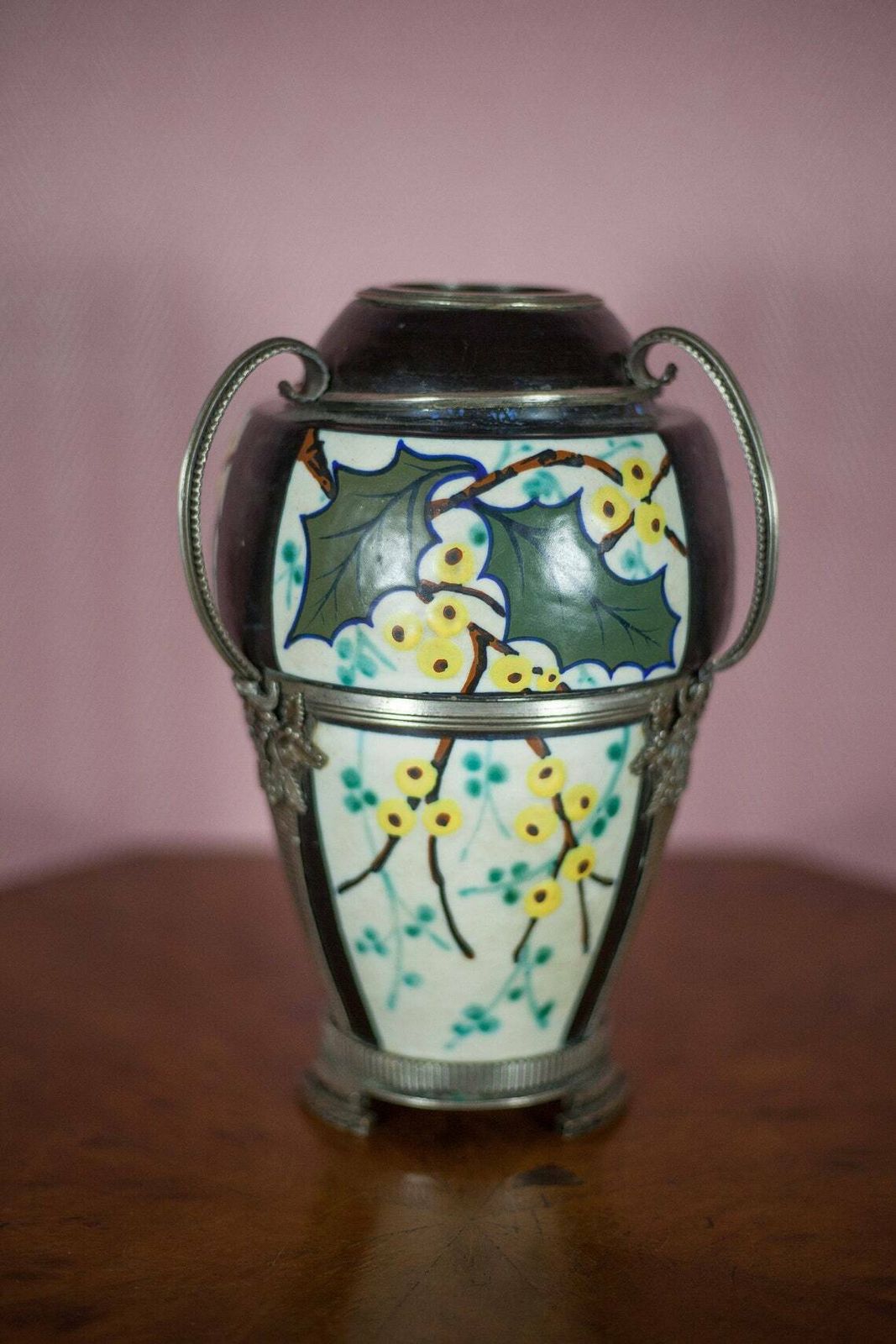 Ceramic Vase With Silver Frame, Argyl Signed Vase, Art Nouveau Vase, Art Deco, Collection, Flower Vase, 30's photo buy