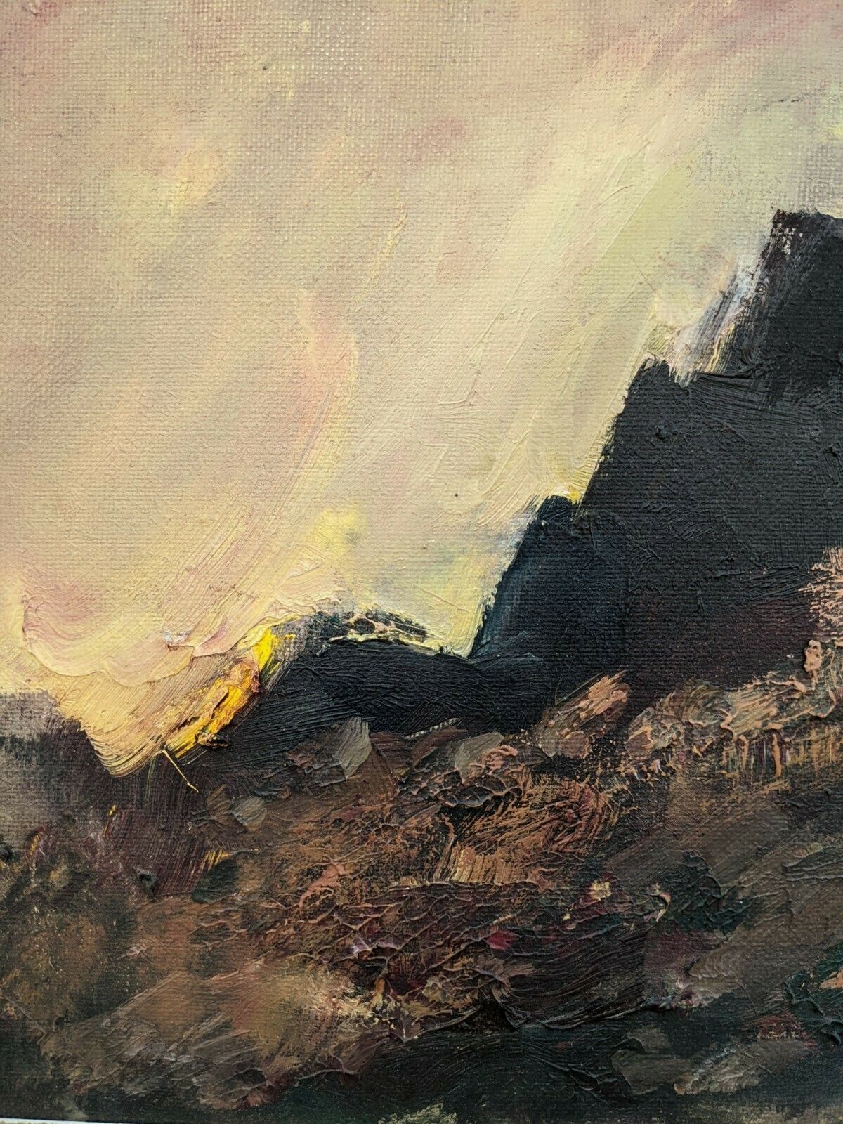 A Dramatic Atmospheric Mid Century Modernist Landscape, Painted In Oil Onto Canvas. photo vintage