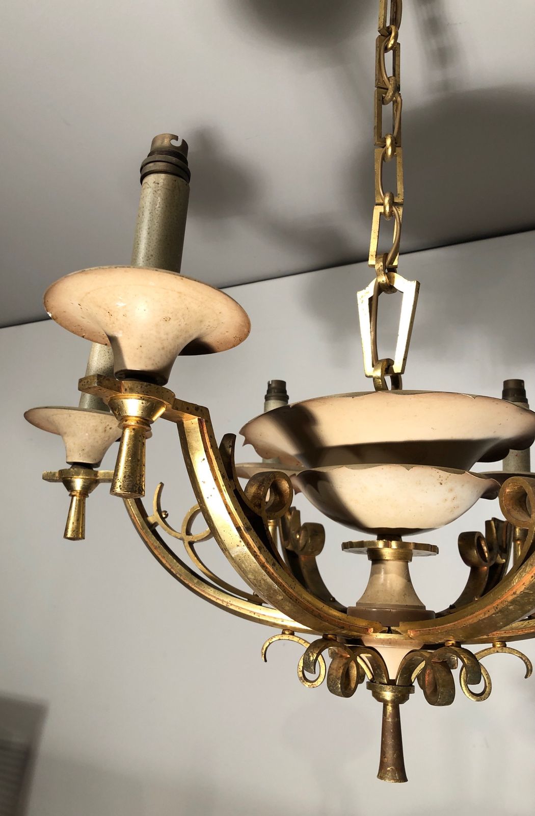 Chandelier In Lacquered Metal And Brass. Around 1940 photo for sale