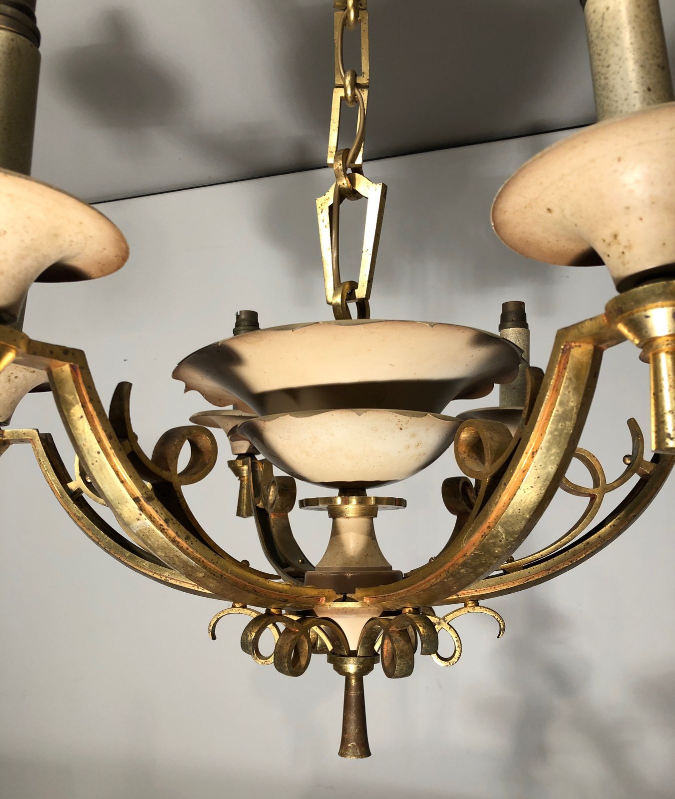 Chandelier In Lacquered Metal And Brass. Around 1940 photo Lighting