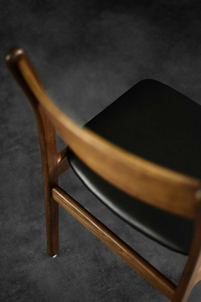 photo for sale Mid Century Modern Scandinavian Dining Chairs In Teak And Vinyl, 1960s, Set Of 4