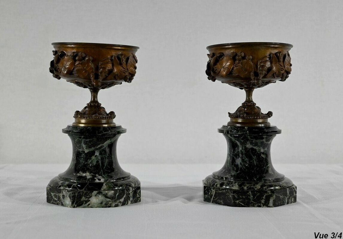 1247.33 Pair Of Bronze And Marble Cups   Late 19th Century photo