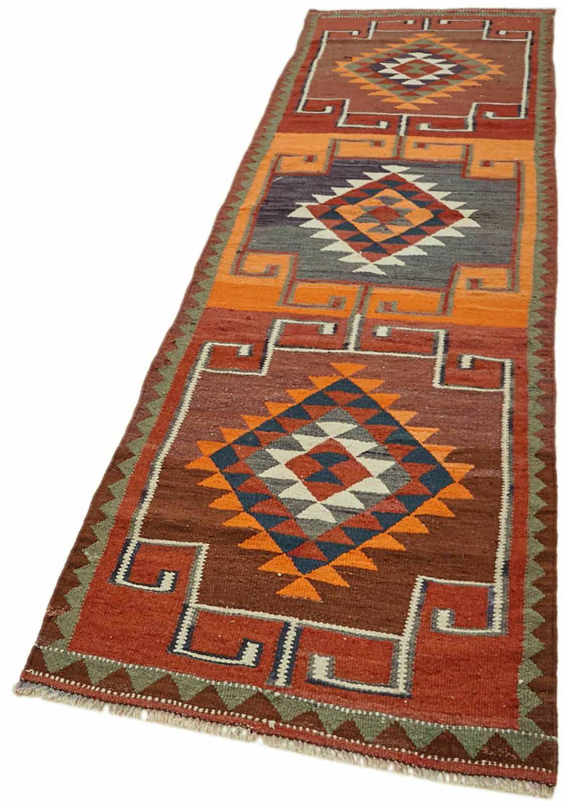Handmade 318x 90 Cm Multicolor Boho Runner Kilim Rugs photo for sale