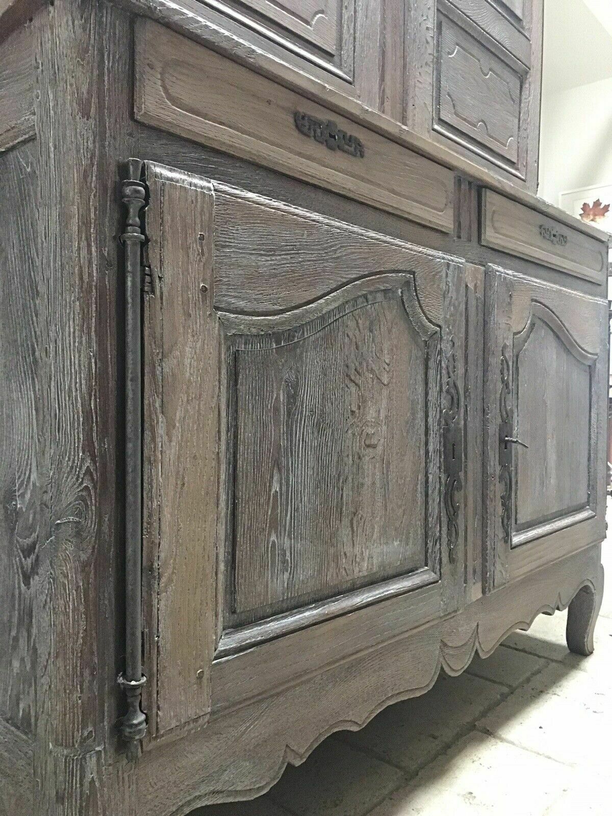 Large Antique French Limed Oak Dresser Buffet Cabinet Armoire Larder Cupboard photo for sale