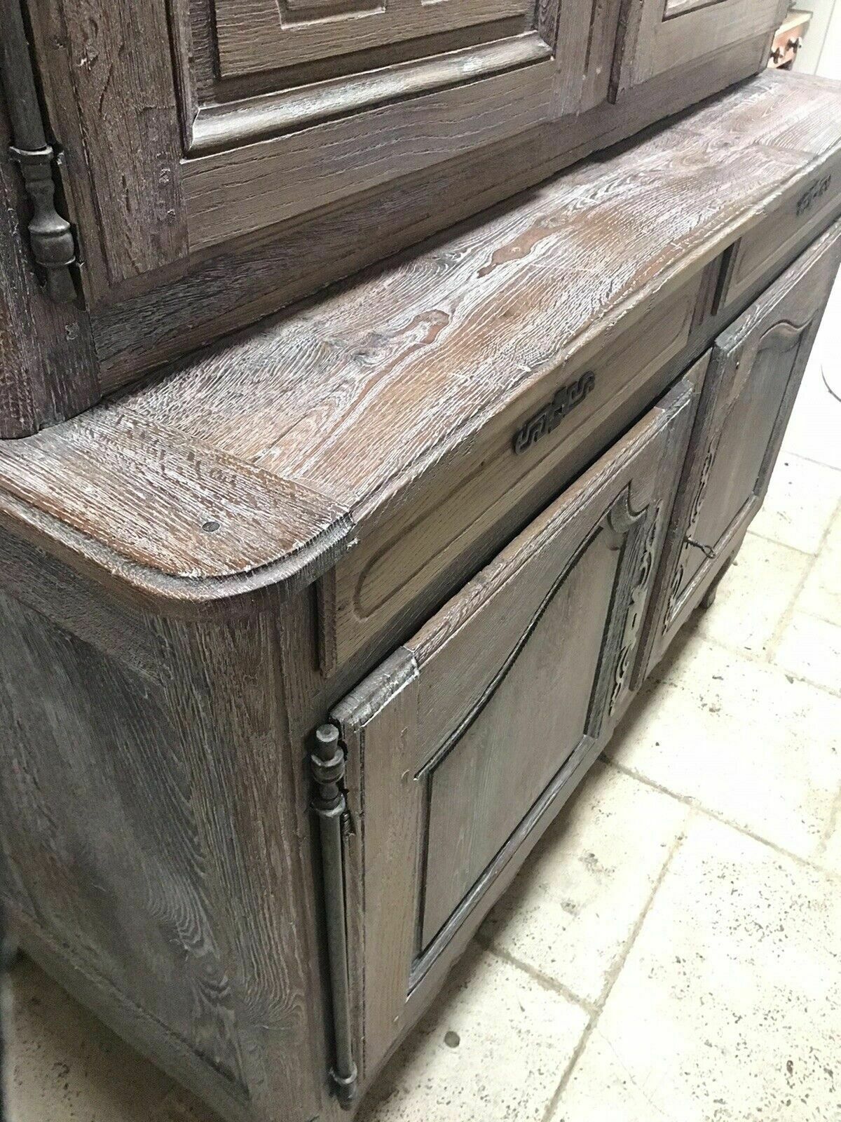Large Antique French Limed Oak Dresser Buffet Cabinet Armoire Larder Cupboard photo 2895.0