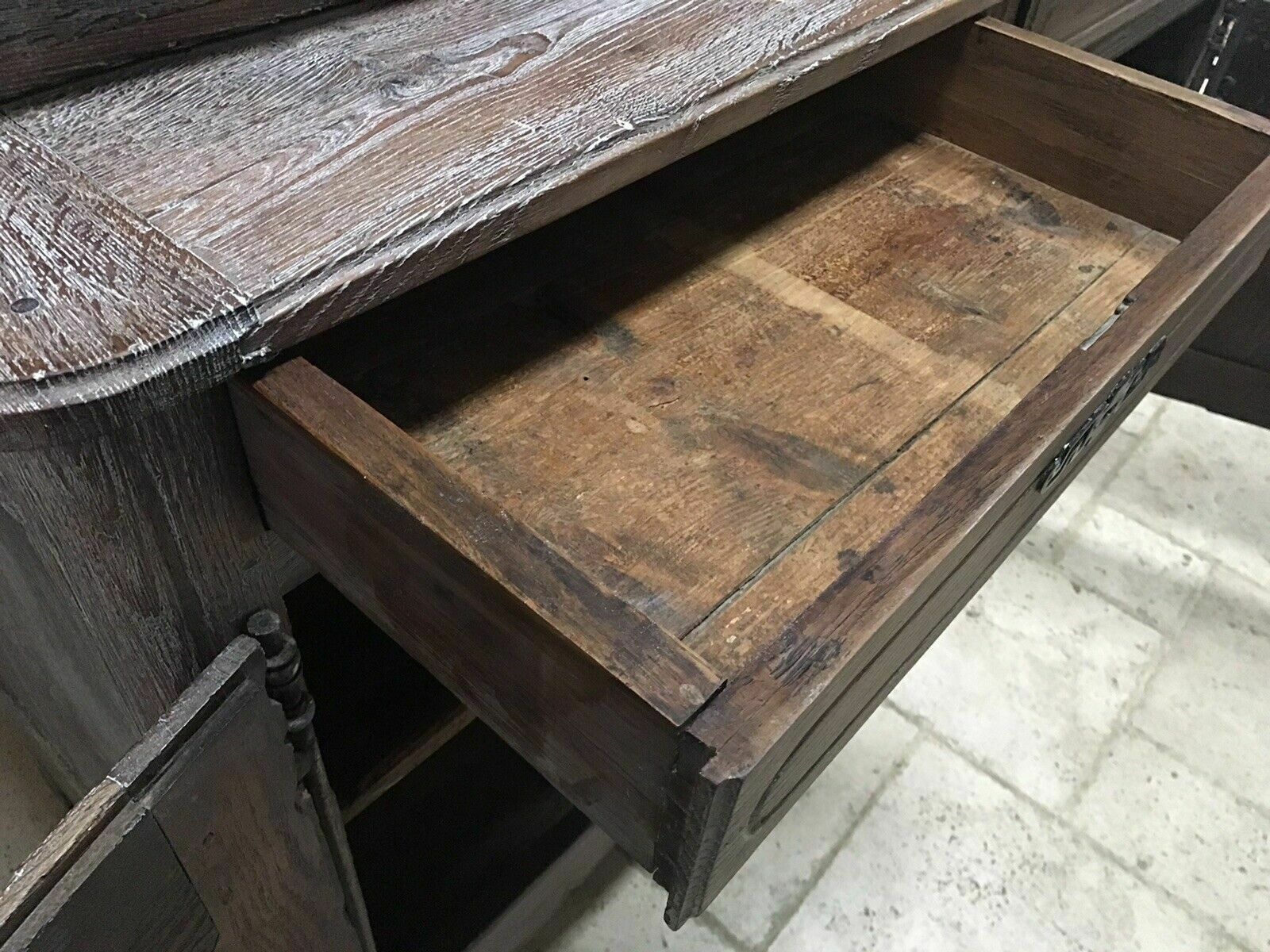 Large Antique French Limed Oak Dresser Buffet Cabinet Armoire Larder Cupboard photo vintage