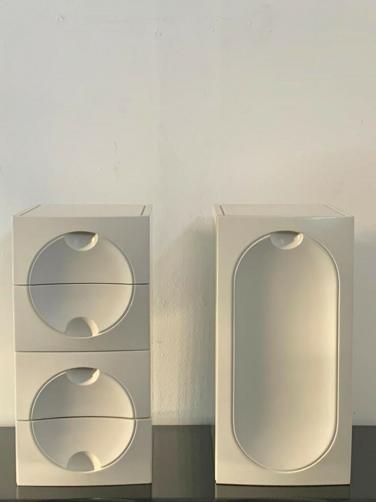 Pair Of Lacquered Wooden Cabinets In Space Age Style, 1970s photo for sale