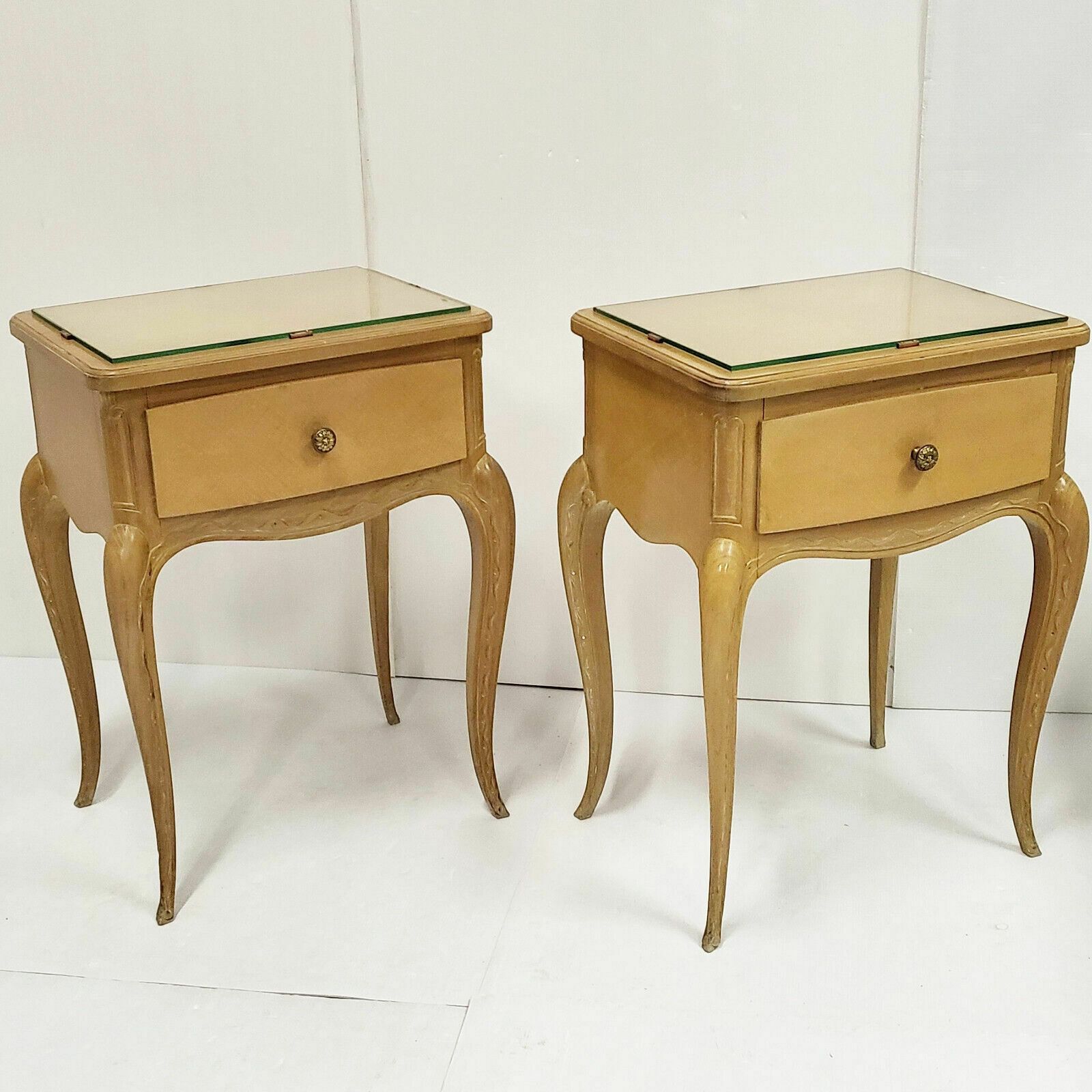 Pair Of Vintage 1940 Bedside Tables By Rene Prou In Varnished Beech 40s 1940s