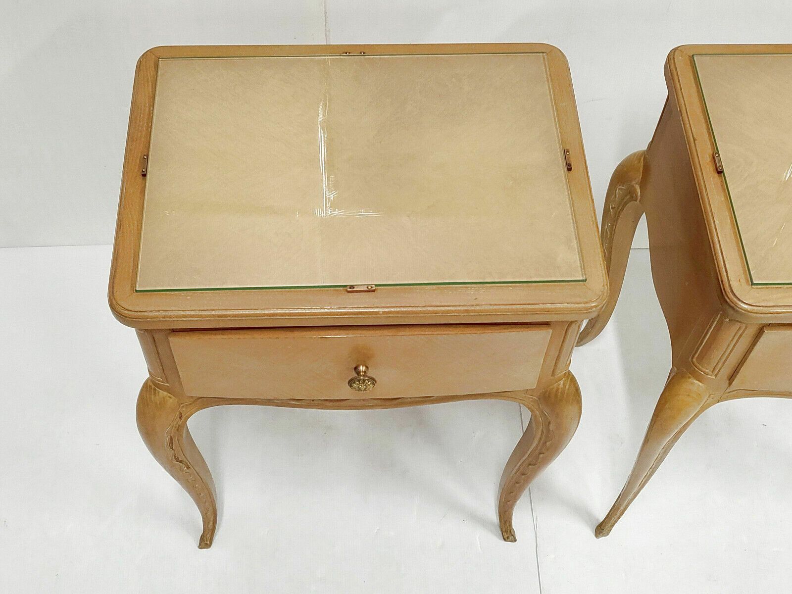 Pair Of Vintage 1940 Bedside Tables By Rene Prou In Varnished Beech 40s 1940s photo vinterior