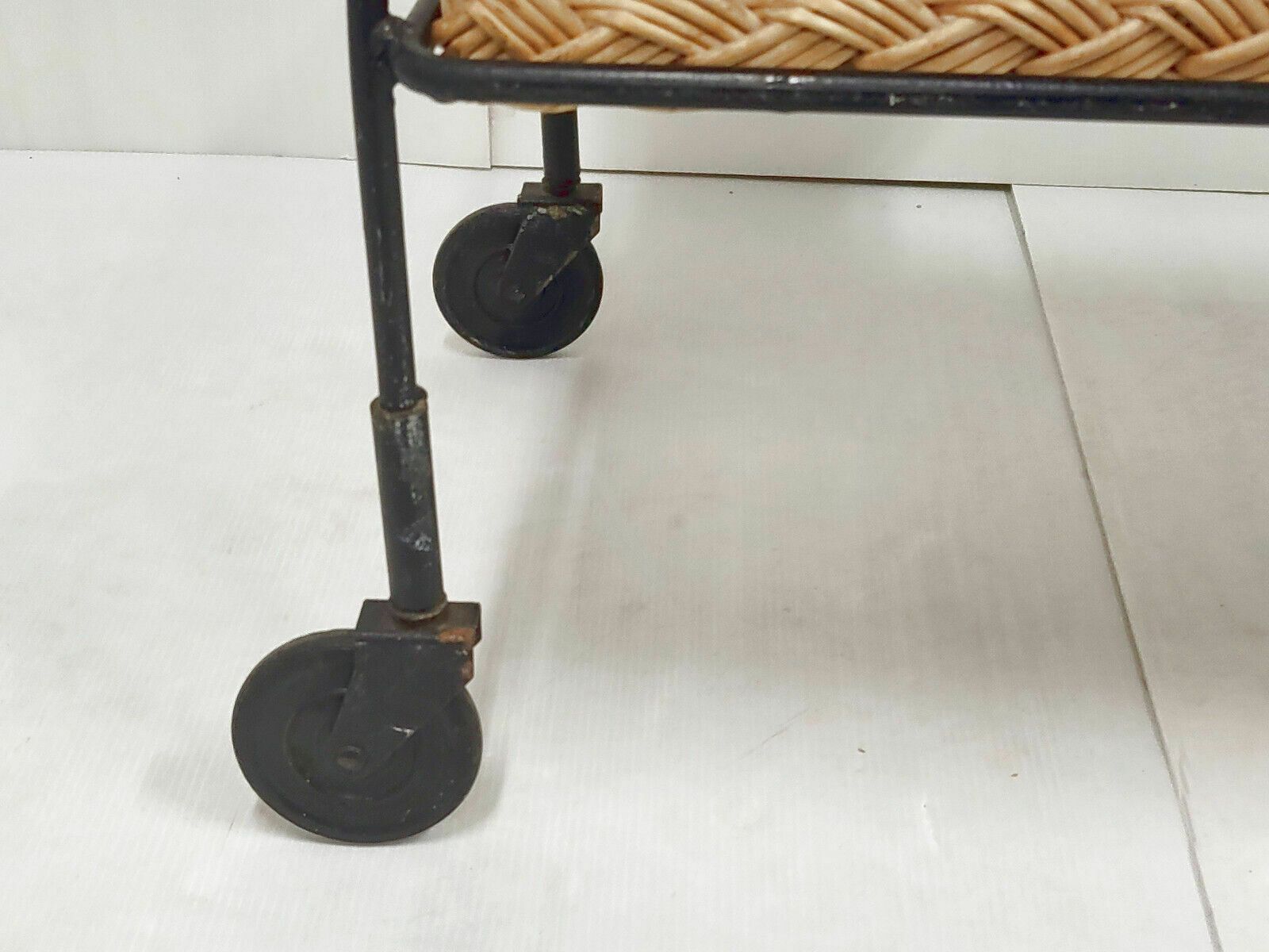 Rolling Bar Vintage 1960 In Rattan & Steel 60s 1960s 60s photo vinterior
