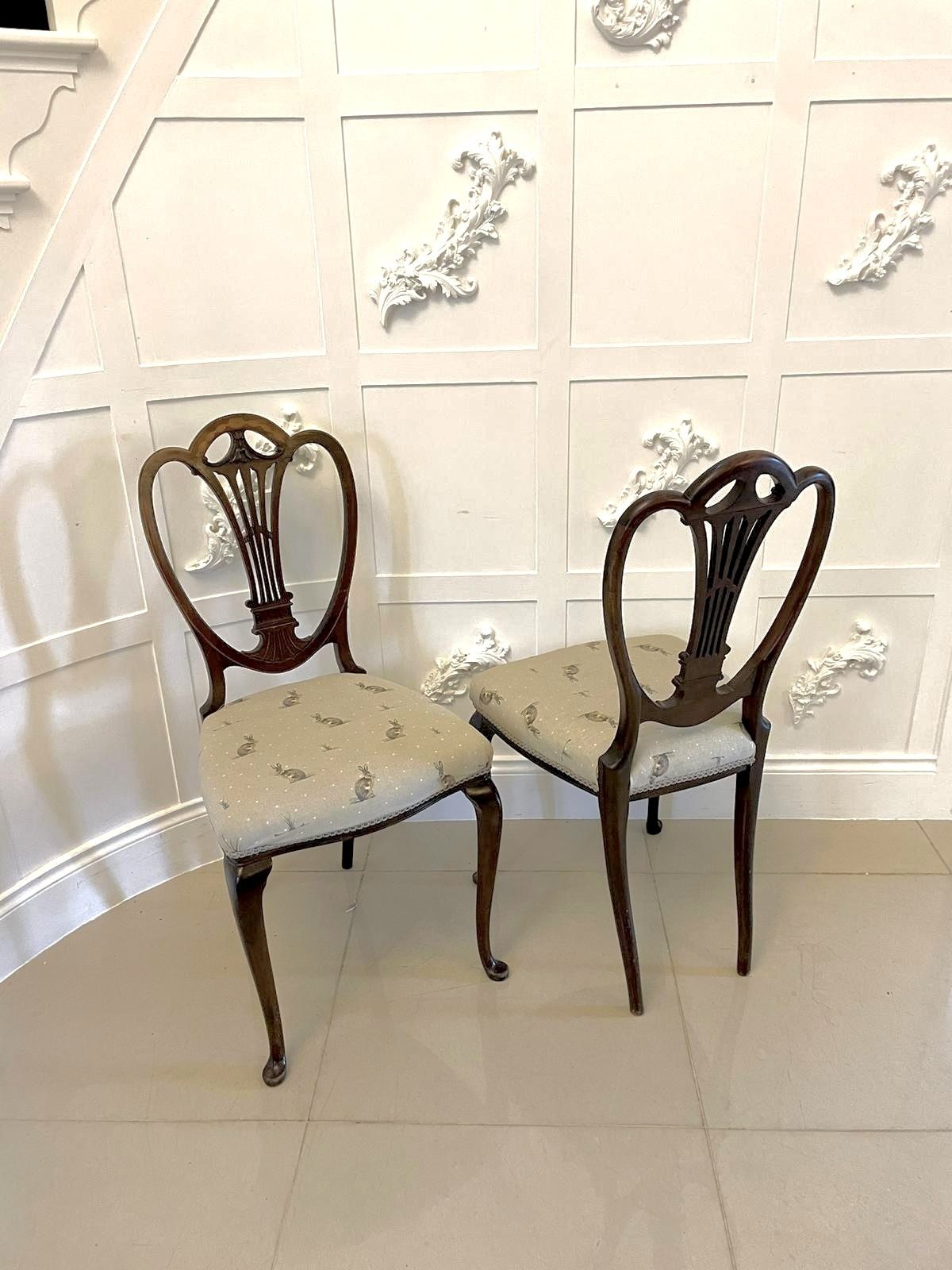 photo vinterior Pair Of Antique 19th Century Quality Mahogany Inlaid Side Chairs