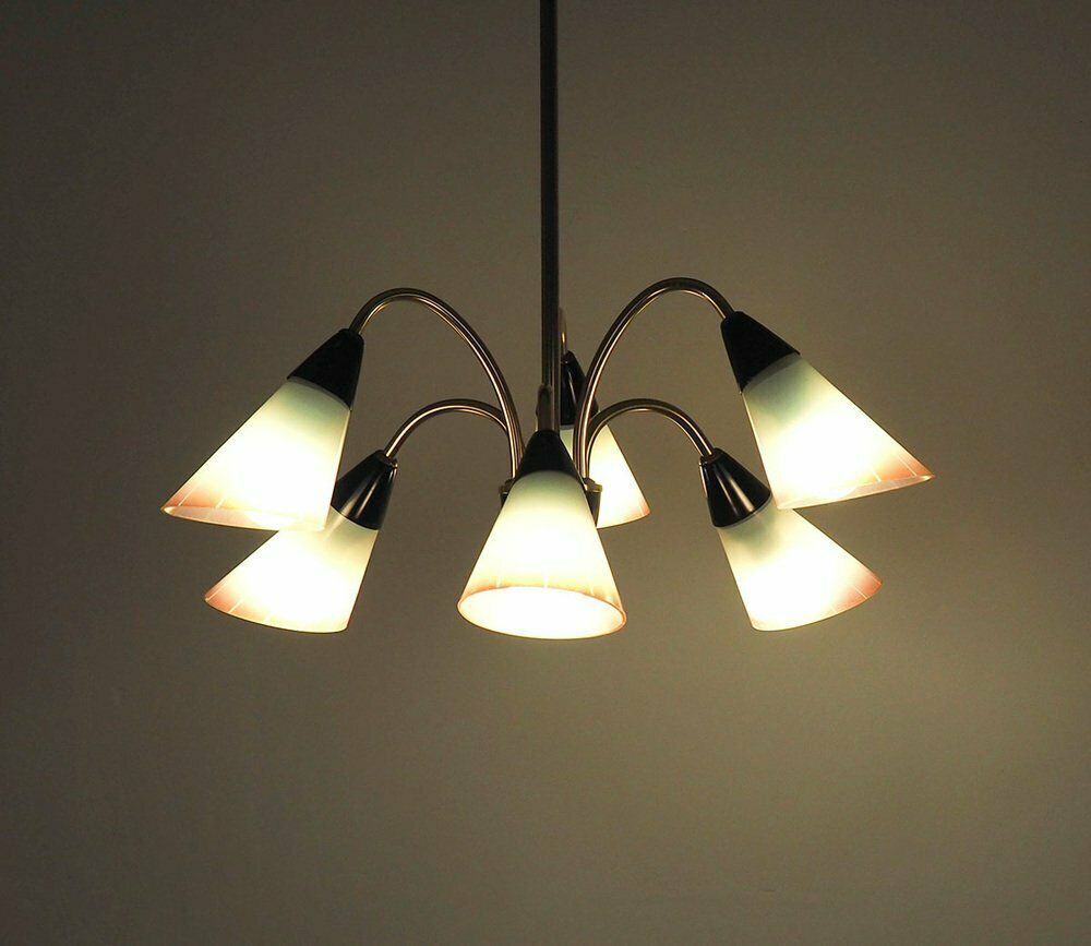 Vintage Italian Chandelier In Brass And Glass, 1950s photo Lighting