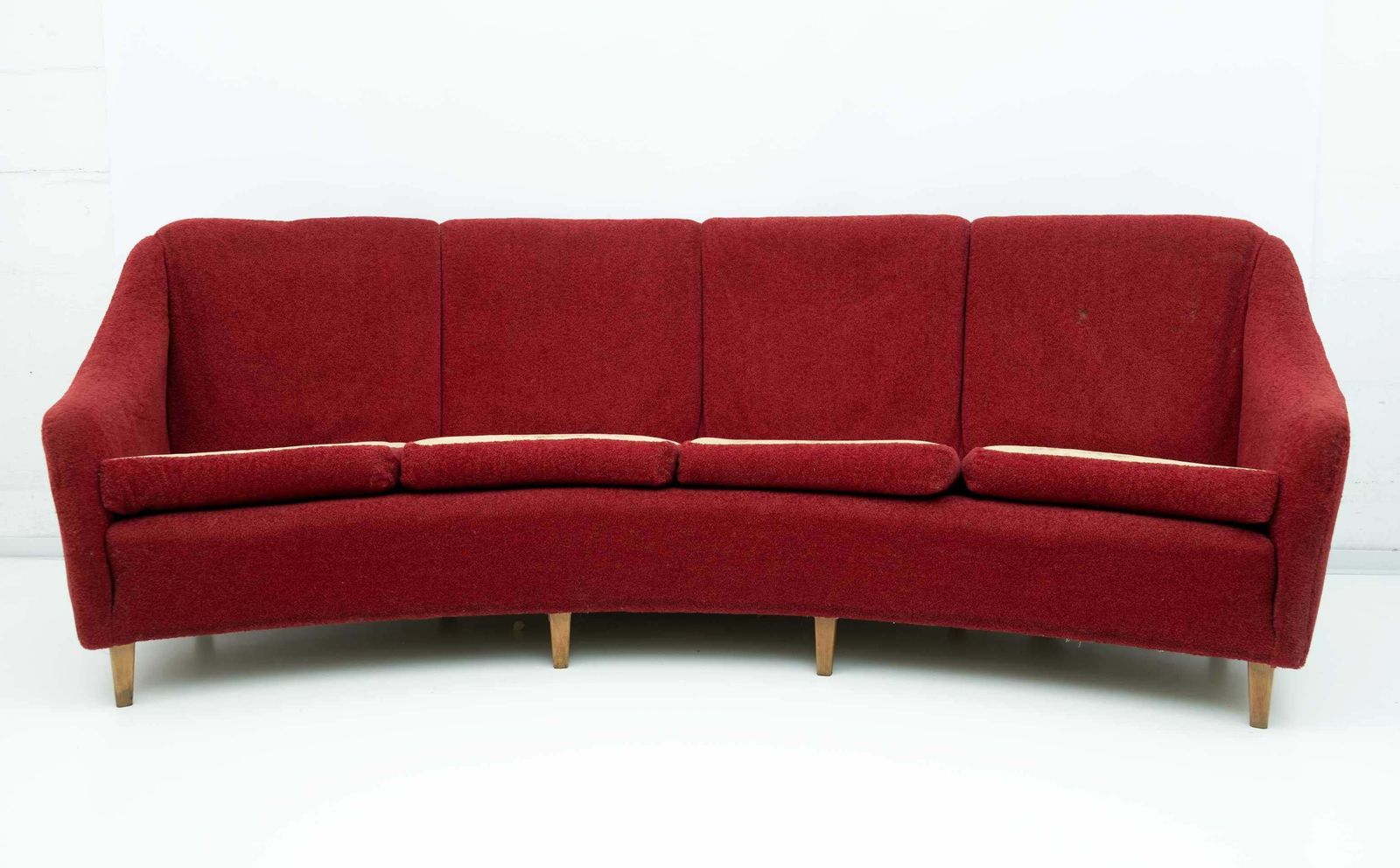 Mid Century Modern Italian Velvet Four Seater Curved Sofa, 1950s photo for sale