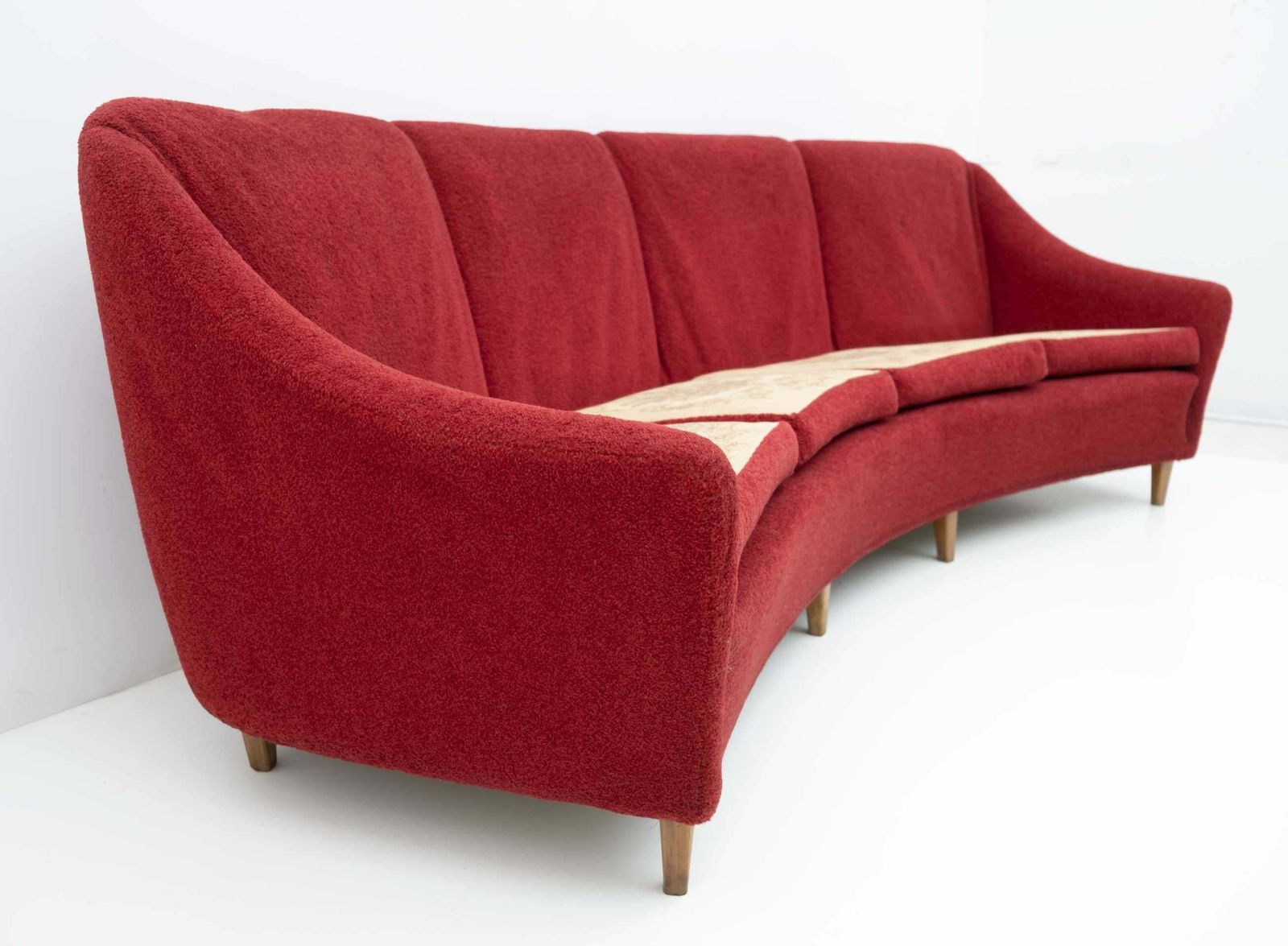 Mid Century Modern Italian Velvet Four Seater Curved Sofa, 1950s photo Furniture