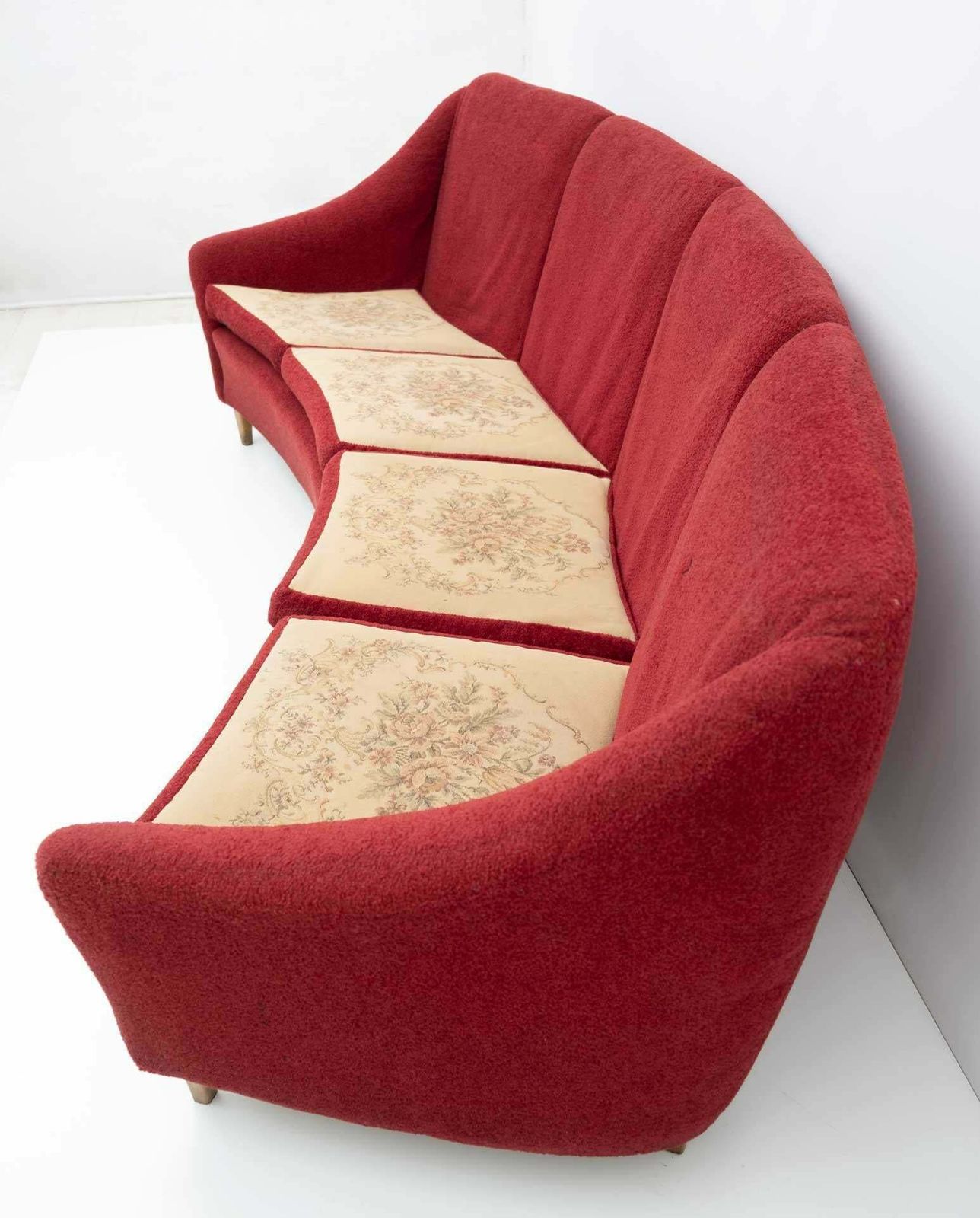 Mid Century Modern Italian Velvet Four Seater Curved Sofa, 1950s photo buy