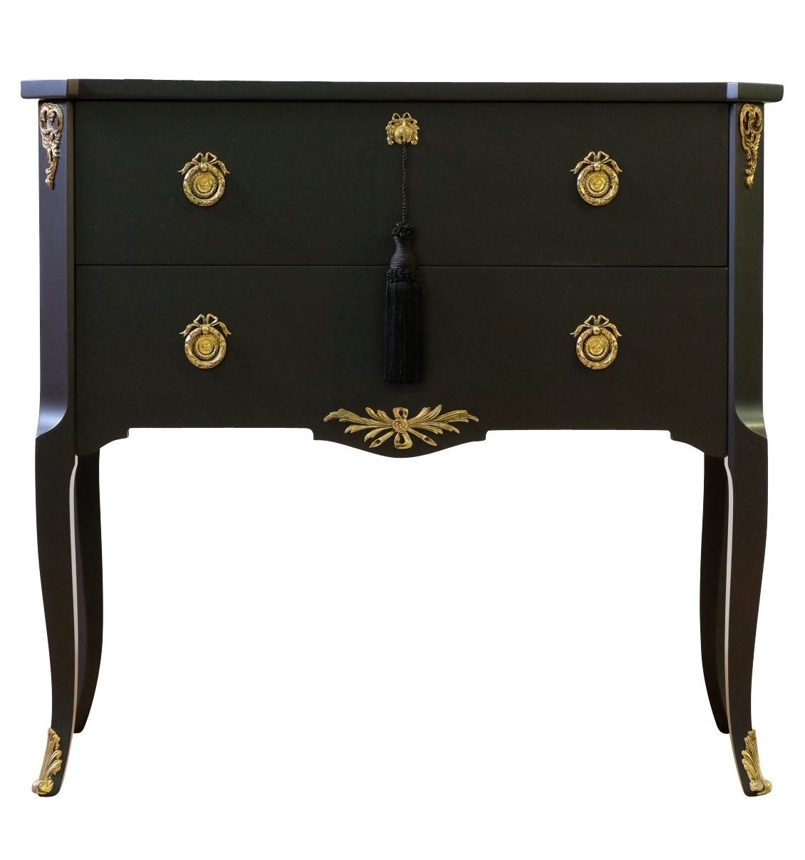Pair Of Gustavian Style Commodes In Black With Brass Details