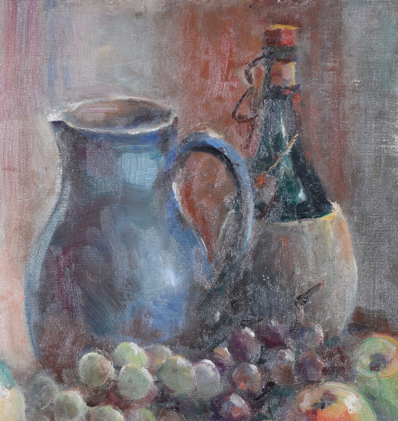 Still Life With Fruit And Jug Mid 20th Century Oil Painting By Angela Stones photo Art