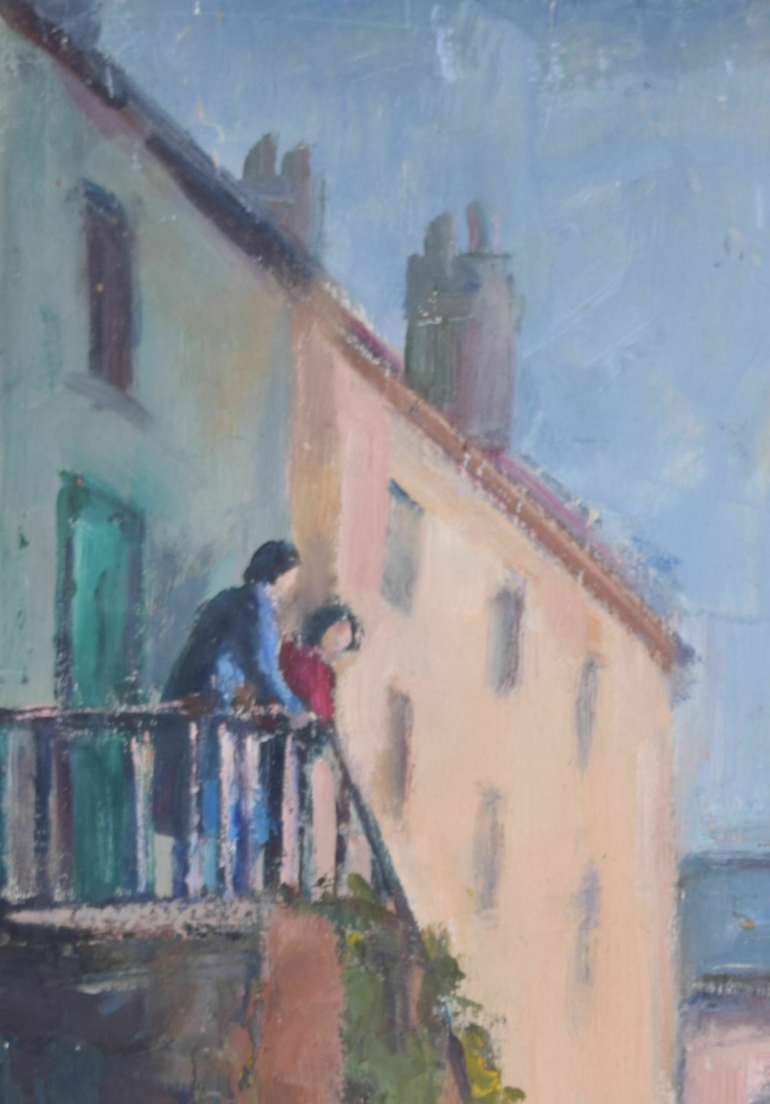 French Street Scene Mid 20th Century Oil Painting By Angela Stones photo furniture