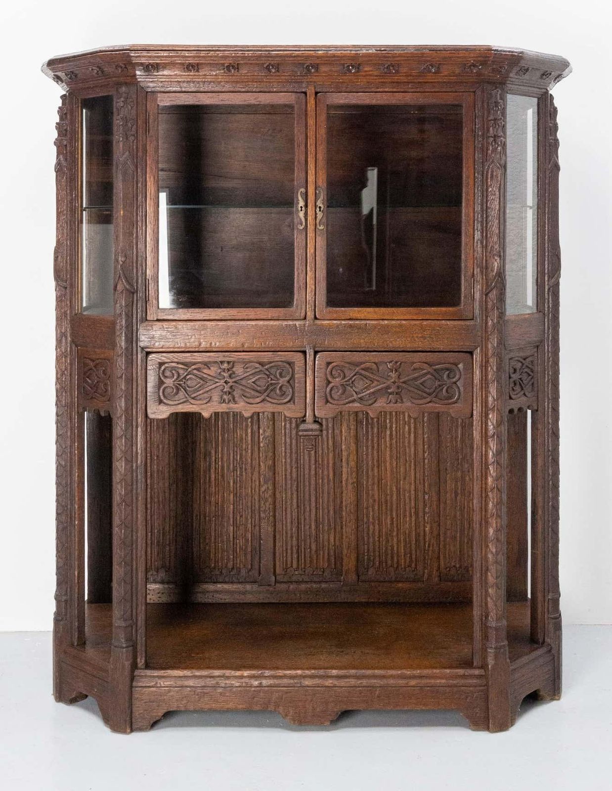 Neogothic Vitrine Oak And Glass, French, Circa 1920 photo furniture