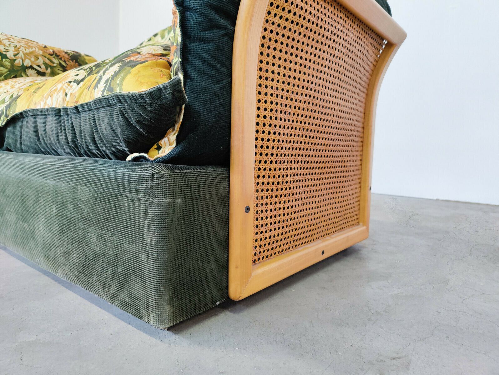 Mid Century Modern Floral Sofa In Rattan photo vintage